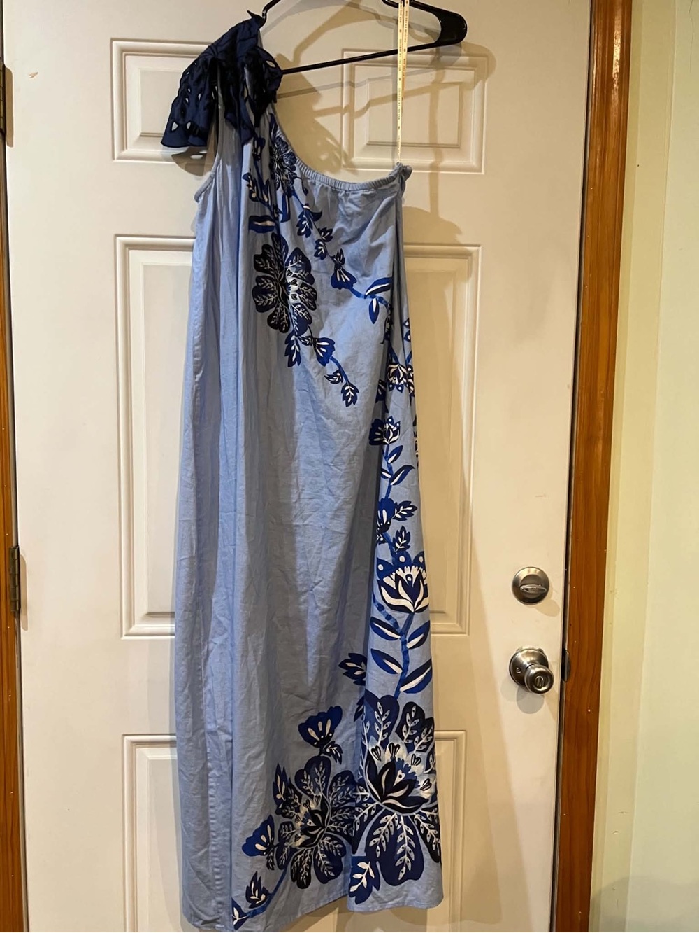 FARM Rio Light Blue One-Shoulder Floral Maxi Dress with Navy Accents Large & Med